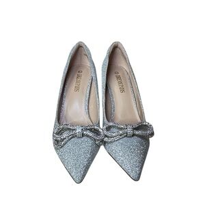 Rhinestone Bows Silver Glitter Stiletto Pumps 8.5- Dream Pairs